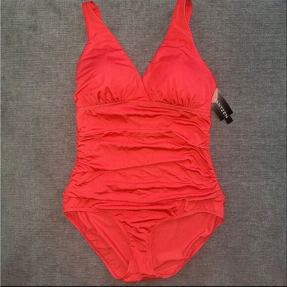 🆕️ Jantzen Solid Surplus Red Women's One-Piece Swimsuit size 14 - Picture 6 of 10